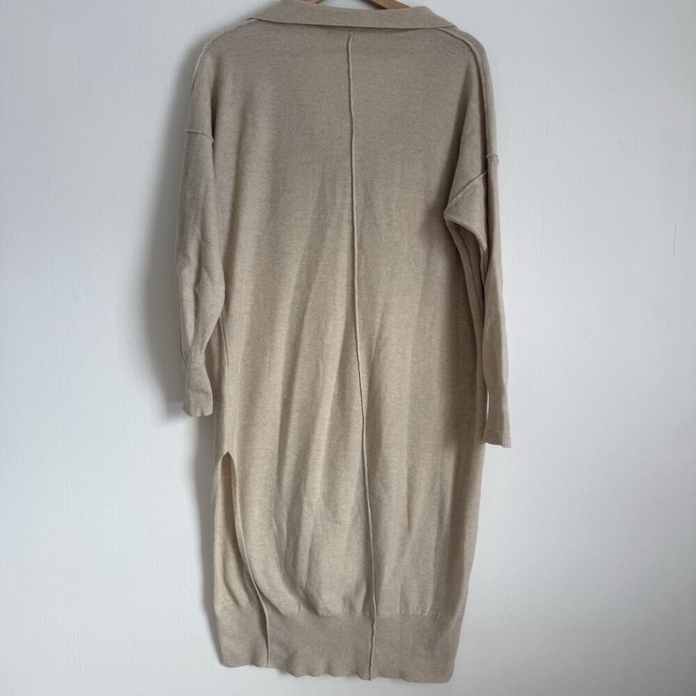 FREE PEOPLE Dana Cashmere Wool Luxe Ivory Beige Slit Polo Midi Sweater Dress S - Picture 7 of 12